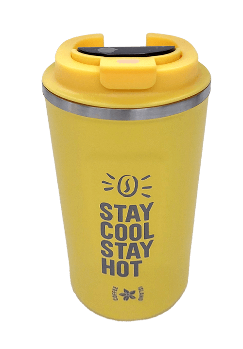 Thermos with electronic thermometer (yellow)